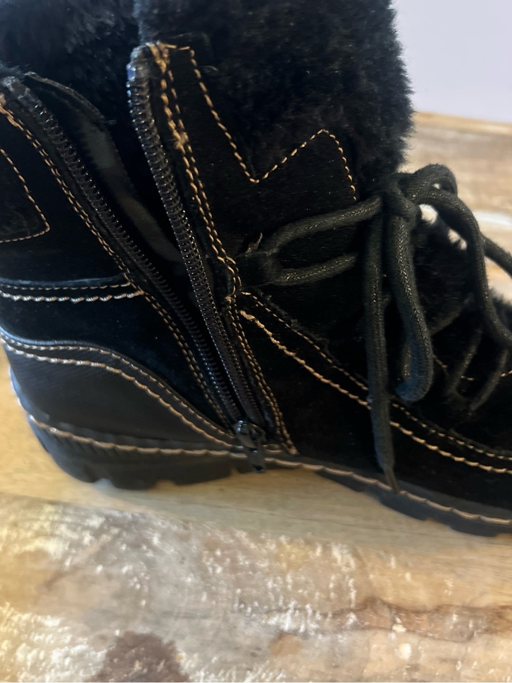 BareTraps Black Faux Fur Lace-Up Ankle Boots - Picture 8 of 11